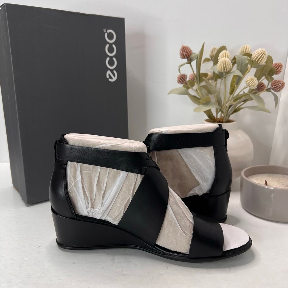 Ecco Shape 35 Wedge Leather Sandal Black 250113 01001 Women 9-9.5 NWB - Picture 6 of 11